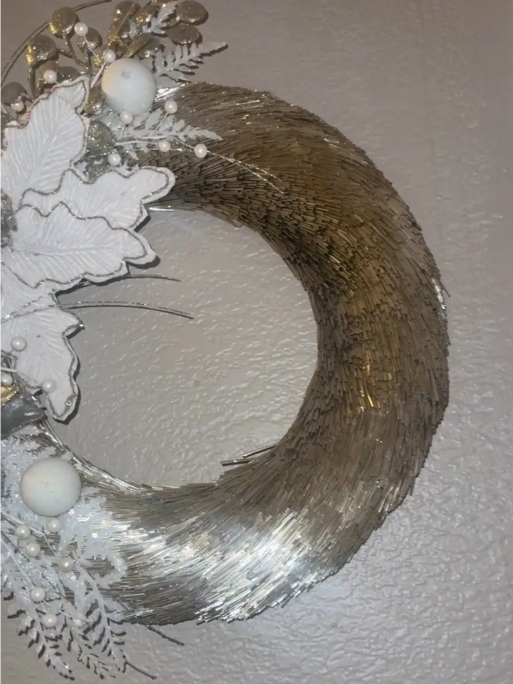 Silver Metallic and White Holiday Wreath - Elegant Wall Décor